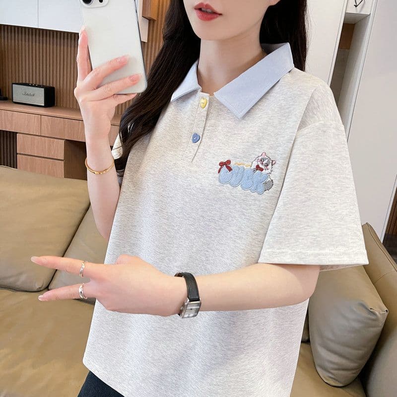 실사 2026 여름 50 면 50 폴리 에스터 남자 바 면 만화 POLO 셔츠 반팔 티셔츠 여성 이미지 4
