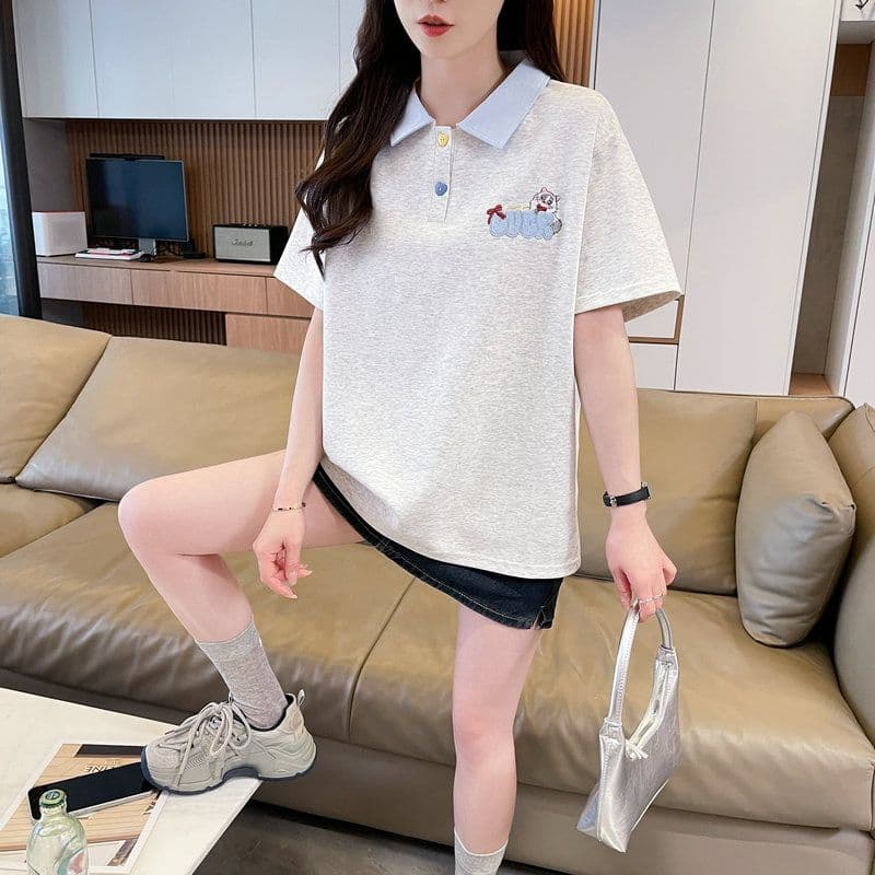실사 2026 여름 50 면 50 폴리 에스터 남자 바 면 만화 POLO 셔츠 반팔 티셔츠 여성