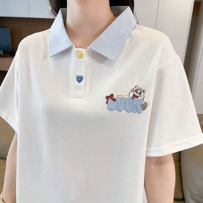 실사 2026 여름 50 면 50 폴리 에스터 남자 바 면 만화 POLO 셔츠 반팔 티셔츠 여성 상세 이미지 7