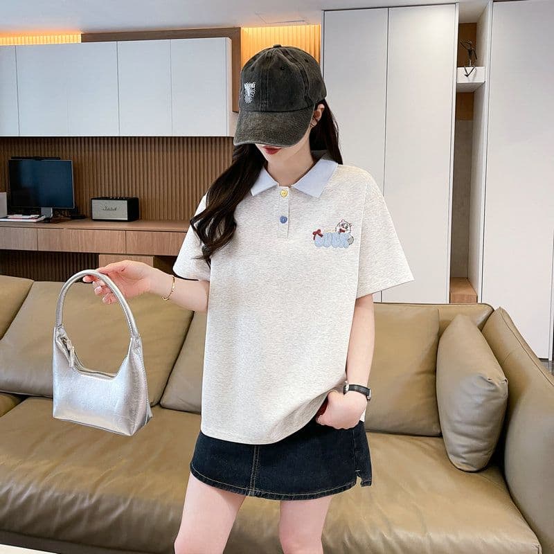실사 2026 여름 50 면 50 폴리 에스터 남자 바 면 만화 POLO 셔츠 반팔 티셔츠 여성 상세 이미지 14