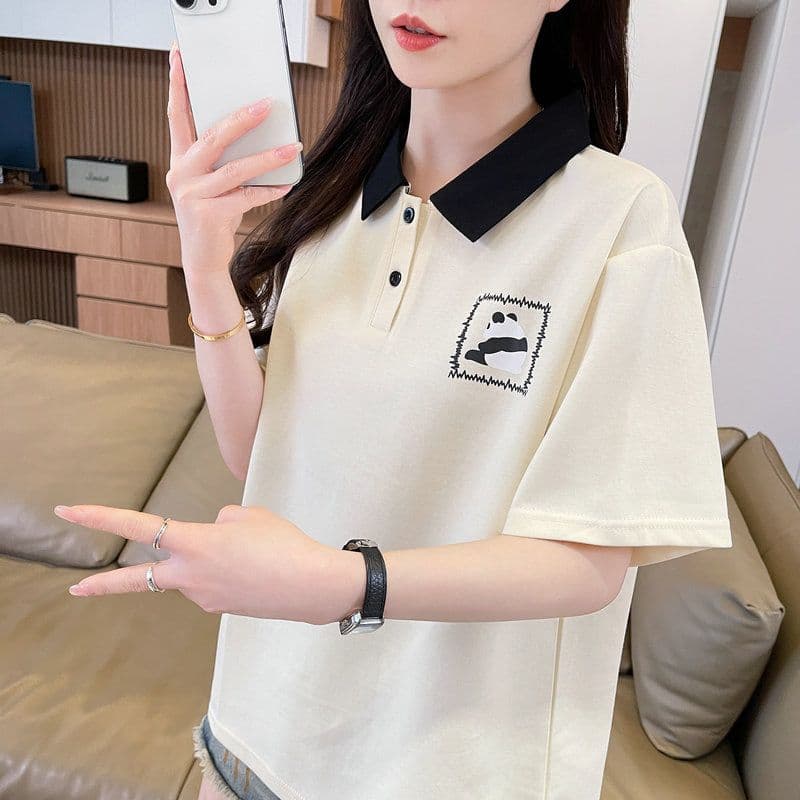 실사 2026 여름 50 면 50 폴리 에스터 남자 바 면 만화 POLO 셔츠 반팔 티셔츠 여성 이미지 3