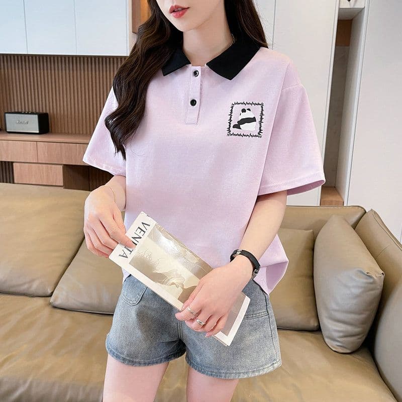 실사 2026 여름 50 면 50 폴리 에스터 남자 바 면 만화 POLO 셔츠 반팔 티셔츠 여성 상세 이미지 5