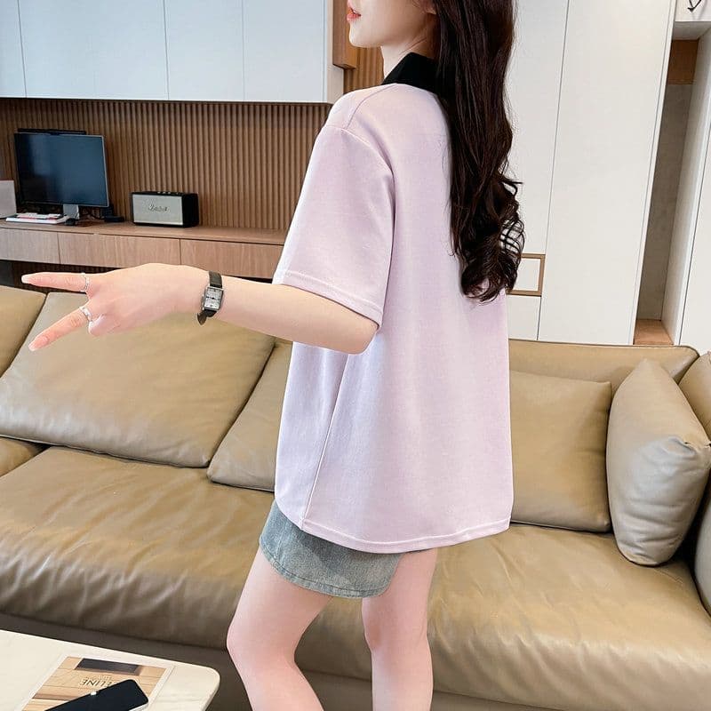 실사 2026 여름 50 면 50 폴리 에스터 남자 바 면 만화 POLO 셔츠 반팔 티셔츠 여성 상세 이미지 8