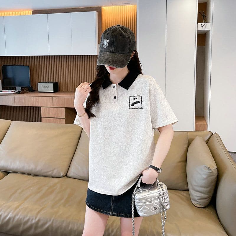 실사 2026 여름 50 면 50 폴리 에스터 남자 바 면 만화 POLO 셔츠 반팔 티셔츠 여성 상세 이미지 11