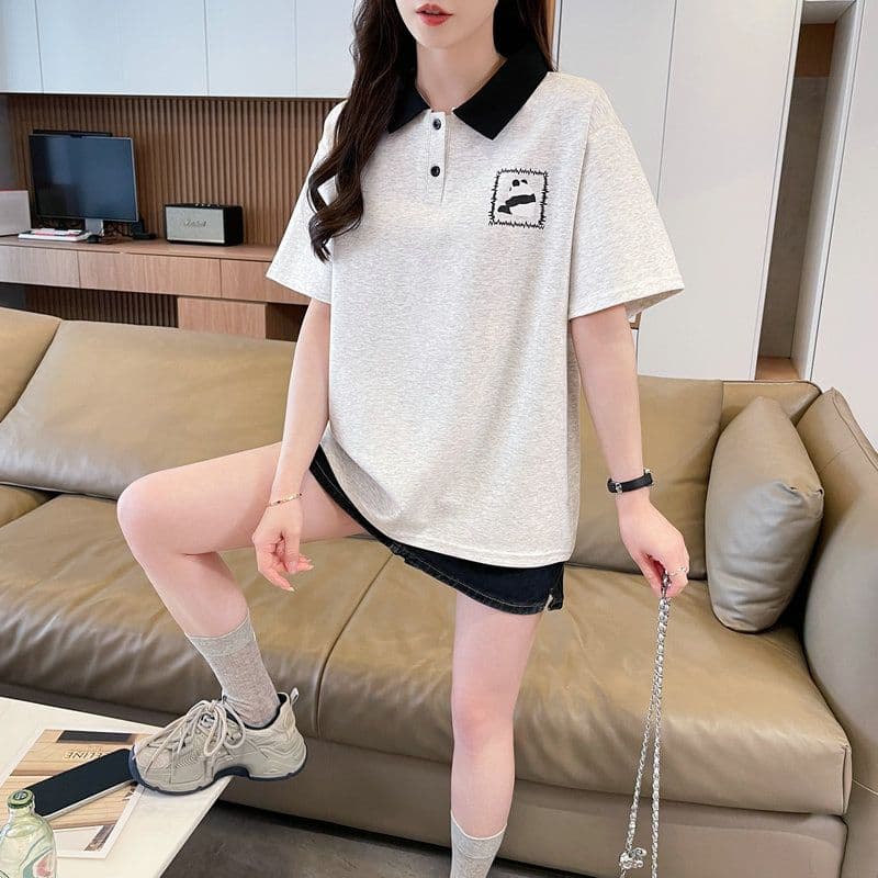 실사 2026 여름 50 면 50 폴리 에스터 남자 바 면 만화 POLO 셔츠 반팔 티셔츠 여성 상세 이미지 12