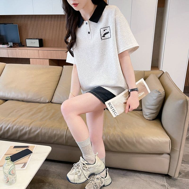 실사 2026 여름 50 면 50 폴리 에스터 남자 바 면 만화 POLO 셔츠 반팔 티셔츠 여성 상세 이미지 13
