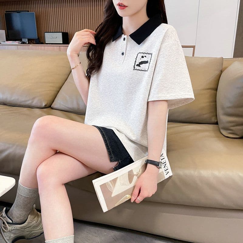 실사 2026 여름 50 면 50 폴리 에스터 남자 바 면 만화 POLO 셔츠 반팔 티셔츠 여성 상세 이미지 20