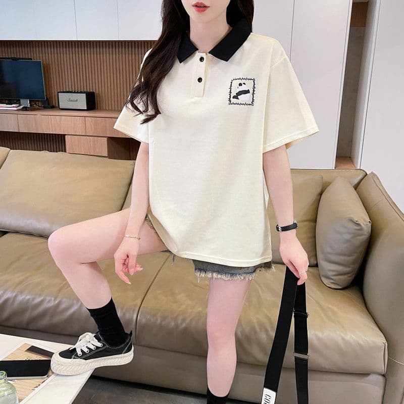 실사 2026 여름 50 면 50 폴리 에스터 남자 바 면 만화 POLO 셔츠 반팔 티셔츠 여성 상세 이미지 23