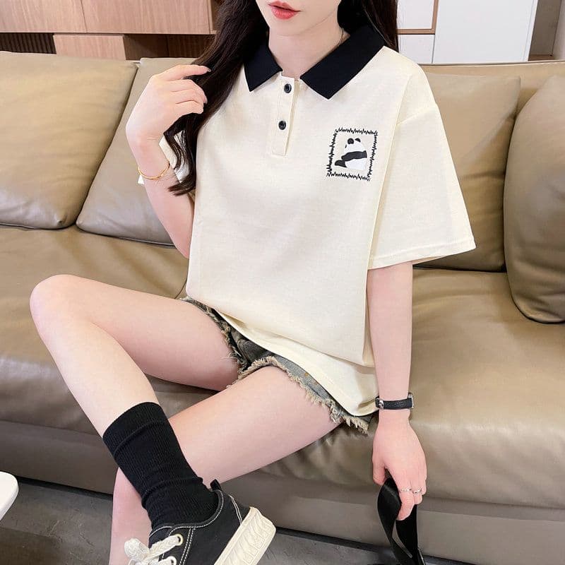 실사 2026 여름 50 면 50 폴리 에스터 남자 바 면 만화 POLO 셔츠 반팔 티셔츠 여성 상세 이미지 28