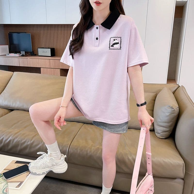 실사 2026 여름 50 면 50 폴리 에스터 남자 바 면 만화 POLO 셔츠 반팔 티셔츠 여성