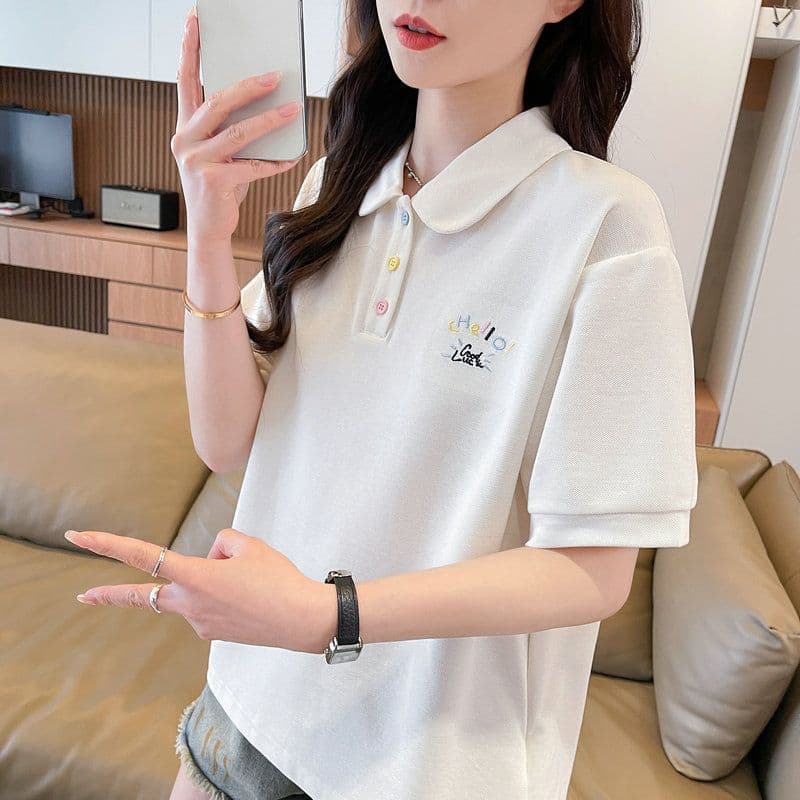 실사 2026 여름 50 면 50 폴리 에스터 남자 바 면 POLO 셔츠 반팔 티셔츠 여성 이미지 3