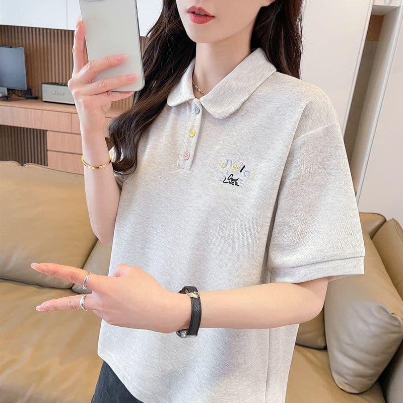 실사 2026 여름 50 면 50 폴리 에스터 남자 바 면 POLO 셔츠 반팔 티셔츠 여성 이미지 4