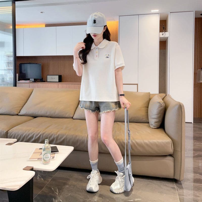 실사 2026 여름 50 면 50 폴리 에스터 남자 바 면 POLO 셔츠 반팔 티셔츠 여성 상세 이미지 2