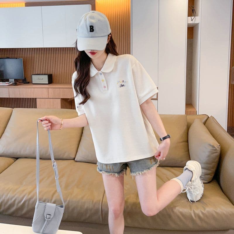 실사 2026 여름 50 면 50 폴리 에스터 남자 바 면 POLO 셔츠 반팔 티셔츠 여성 상세 이미지 3