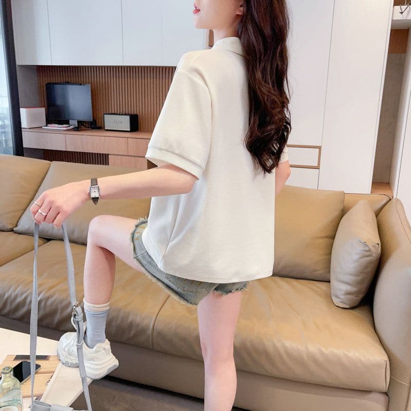 실사 2026 여름 50 면 50 폴리 에스터 남자 바 면 POLO 셔츠 반팔 티셔츠 여성 상세 이미지 8