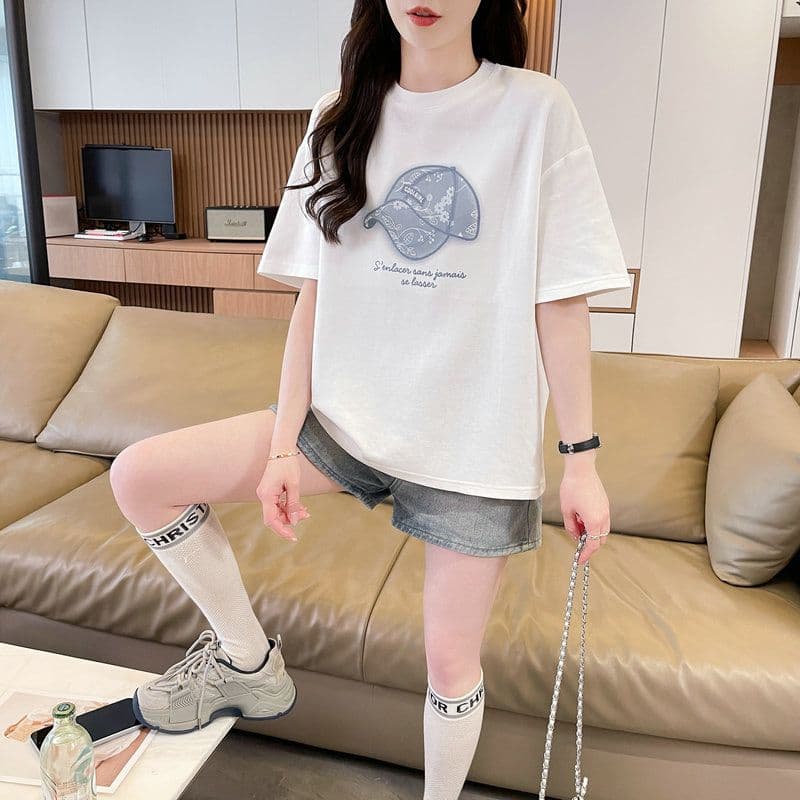 실사 2026 여름 50 면 50 폴리 에스터 남자 바 면 만화 빅 사이즈 반팔 티셔츠 여성 이미지 2