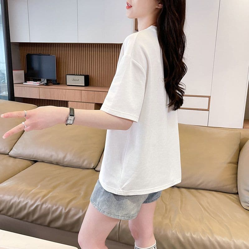 실사 2026 여름 50 면 50 폴리 에스터 남자 바 면 만화 빅 사이즈 반팔 티셔츠 여성 상세 이미지 18
