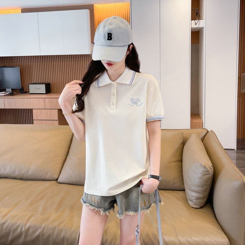실사 2026 여름 50 면 50 폴리 에스터 남자 바 면 폴로 칼라 반팔 티셔츠 여성 상세 이미지 3
