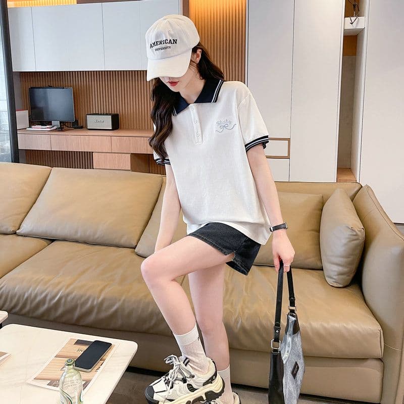 실사 2026 여름 50 면 50 폴리 에스터 남자 바 면 폴로 칼라 반팔 티셔츠 여성 상세 이미지 14