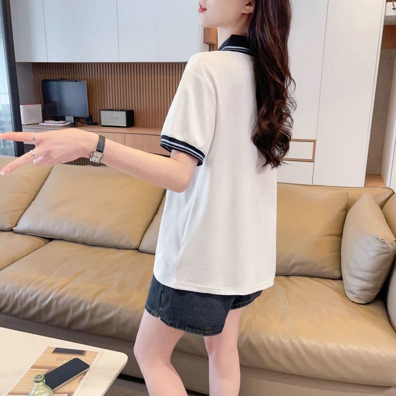 실사 2026 여름 50 면 50 폴리 에스터 남자 바 면 폴로 칼라 반팔 티셔츠 여성 상세 이미지 19