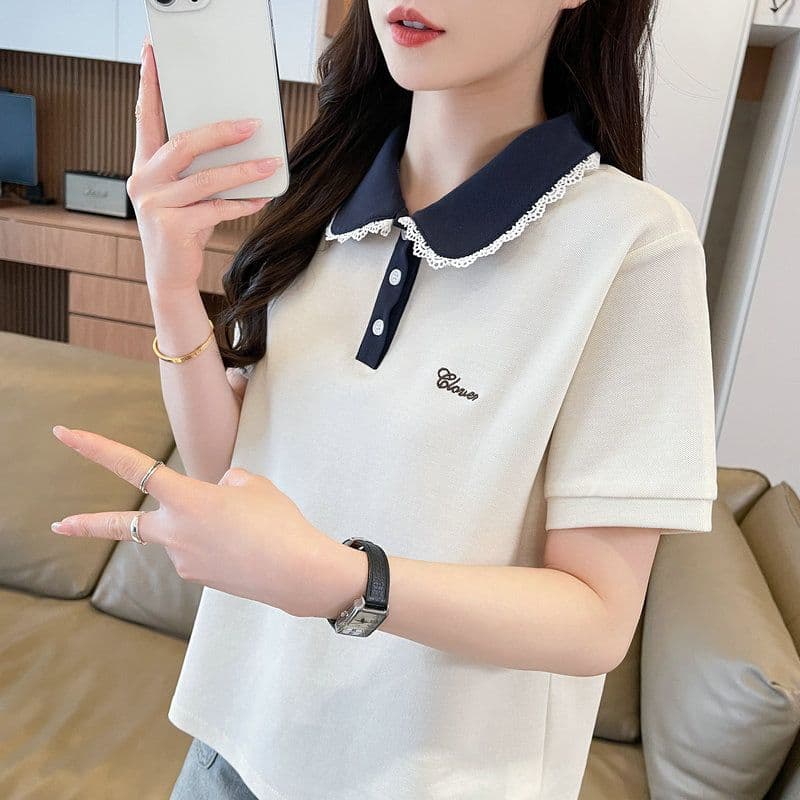 실사 2026 여름 50 면 50 폴리 에스터 남자 바 면 POLO 셔츠 반팔 티셔츠 여성 이미지 4