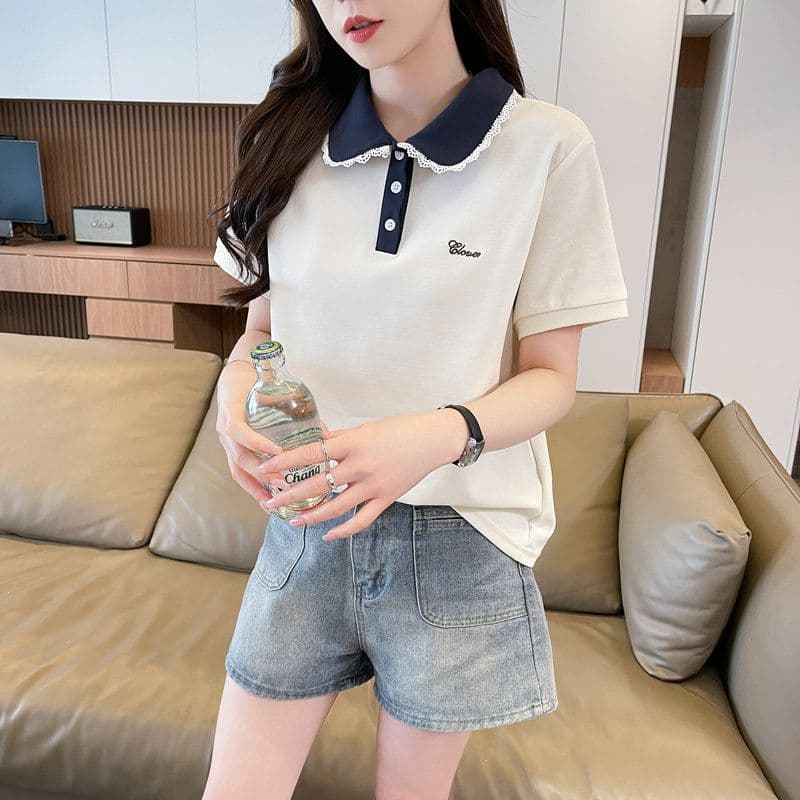 실사 2026 여름 50 면 50 폴리 에스터 남자 바 면 POLO 셔츠 반팔 티셔츠 여성 상세 이미지 5