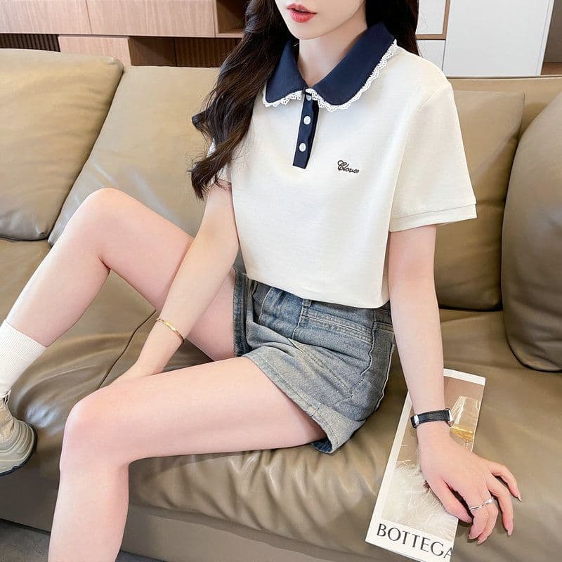 실사 2026 여름 50 면 50 폴리 에스터 남자 바 면 POLO 셔츠 반팔 티셔츠 여성 상세 이미지 9