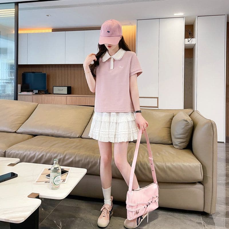 실사 2026 여름 50 면 50 폴리 에스터 남자 바 면 POLO 셔츠 반팔 티셔츠 여성 상세 이미지 18