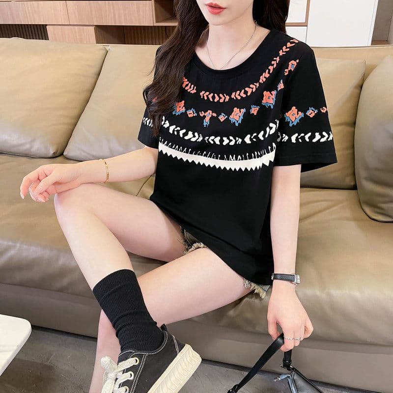 실사 2026 여름 50 면 50 폴리 에스터 남자 바 면 민족 스타일 반팔 티셔츠 여성 상세 이미지 20