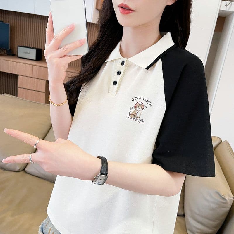 실사 2026 여름 50 면 50 폴리 에스터 남자 바 면 POLO 셔츠 반팔 티셔츠 여성 이미지 4