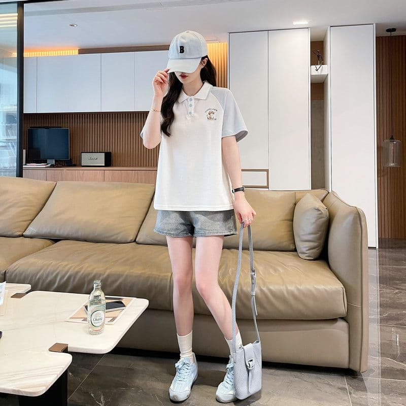 실사 2026 여름 50 면 50 폴리 에스터 남자 바 면 POLO 셔츠 반팔 티셔츠 여성 상세 이미지 2