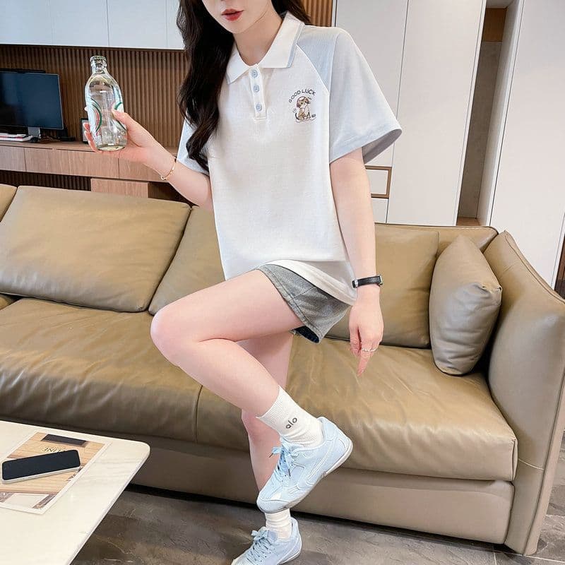 실사 2026 여름 50 면 50 폴리 에스터 남자 바 면 POLO 셔츠 반팔 티셔츠 여성 상세 이미지 5