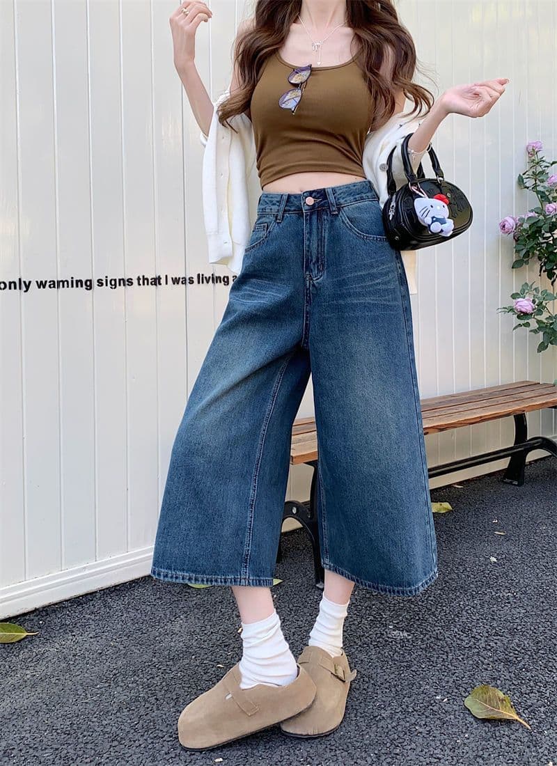 데님 반바지 여성 여름 섹션 얇은 스타일 스트레이트 빅 사이즈 지방 mm 좁은 에디션 슬림해 보이는 하이웨이스트 루즈핏 넓은 다리 7 점 바지 상세 이미지 25