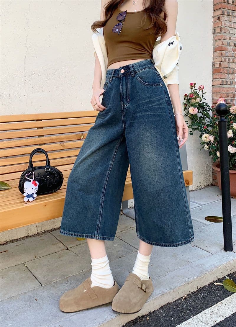 데님 반바지 여성 여름 섹션 얇은 스타일 스트레이트 빅 사이즈 지방 mm 좁은 에디션 슬림해 보이는 하이웨이스트 루즈핏 넓은 다리 7 점 바지 상세 이미지 30