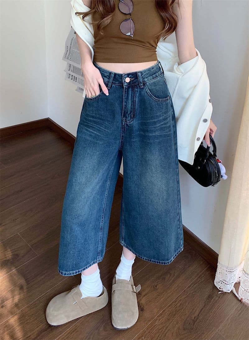 데님 반바지 여성 여름 섹션 얇은 스타일 스트레이트 빅 사이즈 지방 mm 좁은 에디션 슬림해 보이는 하이웨이스트 루즈핏 넓은 다리 7 점 바지 상세 이미지 34