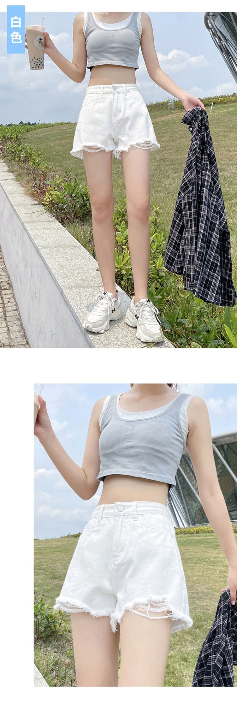 2026 여름 새로운 한국 스타일 거친 가장자리 데님 반바지 여성 의류 다용도 루즈핏 얇은 스타일 넓은 다리 슬림해 보이는 한 마디 핫 바지 상세 이미지 3