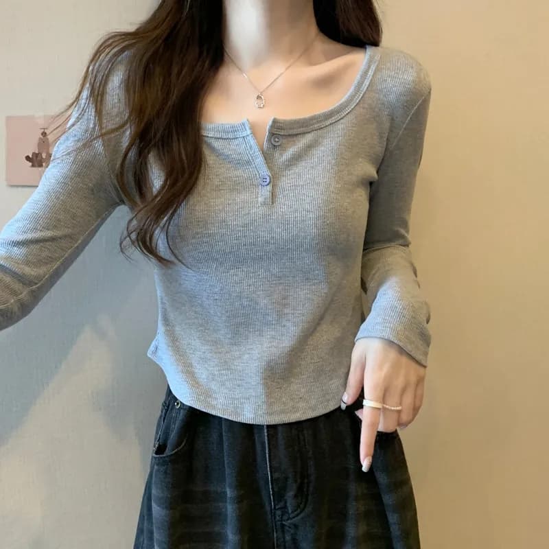 가을 의상 디자인 센스 곡선 V넥 긴팔 티셔츠 여성 한국 스타일 몸매 가꾸기 핫걸 표지 고기 슬림해 보이는 맨위 빅 사이즈 m-4xl 상세 이미지 3