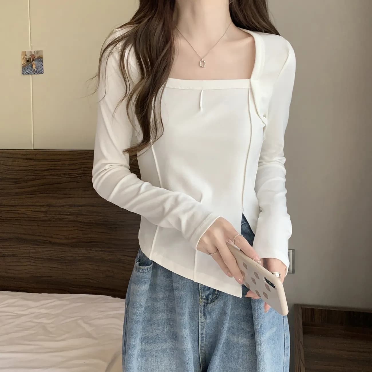 40 92 면 8 암모니아 Lun 210 그램 흔들어서 톤 품질 가을 의상 긍정적 인 어깨 작은 대중 긴팔 티셔츠 여성 빅 사이즈 m-4xl 이미지 4