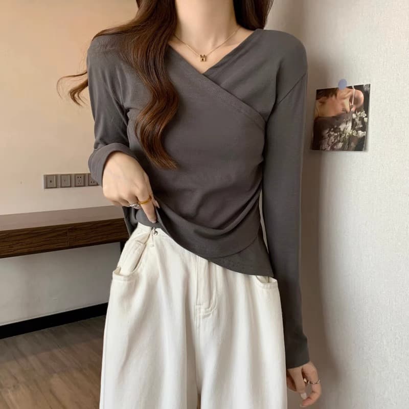 40 92 면 8 암모니아 Lun 210 그램 흔들어서 톤 품질 블랙 표준 빅 사이즈 여성 의류 긴팔 티셔츠 기본 셔츠 여성 봄 가을 ins 이미지 3