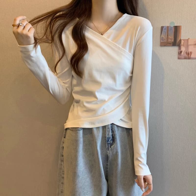 40 92 면 8 암모니아 Lun 210 그램 흔들어서 톤 품질 블랙 표준 빅 사이즈 여성 의류 긴팔 티셔츠 기본 셔츠 여성 봄 가을 ins