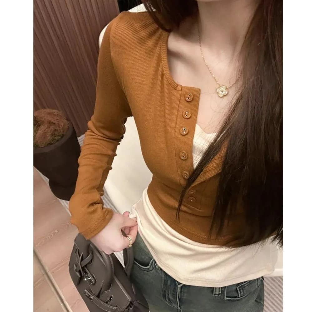 40 92 면 8 암모니아 Lun 흔들어서 톤 품질 블랙 표준 빅 사이즈 여성 의류 페이크 레이어드 긴팔 티셔츠 맨위 빅 사이즈 m-4xl 이미지 3
