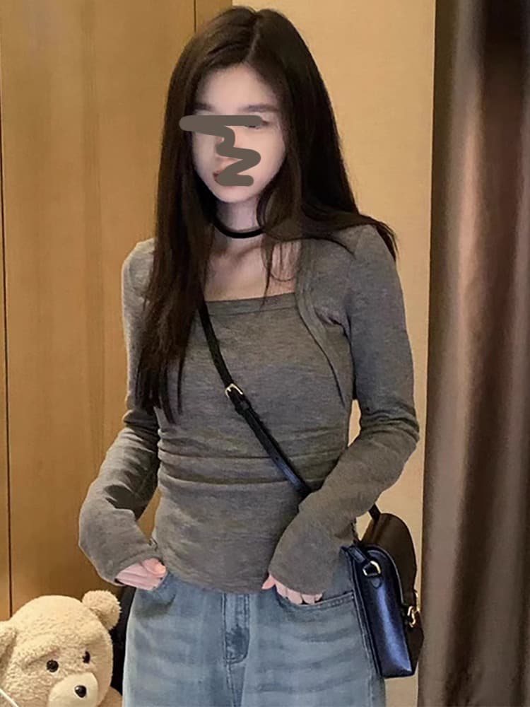 흔들어서 소리 품질 금액 빅 사이즈 여성 의류 긴팔 티셔츠 몸매 가꾸기 슬림해 보이는 인사이드 가져 가라. 기본 셔츠 디자인 센스 맨위 m-4xl 상세 이미지 5