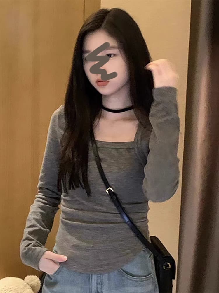 흔들어서 소리 품질 금액 빅 사이즈 여성 의류 긴팔 티셔츠 몸매 가꾸기 슬림해 보이는 인사이드 가져 가라. 기본 셔츠 디자인 센스 맨위 m-4xl 상세 이미지 6