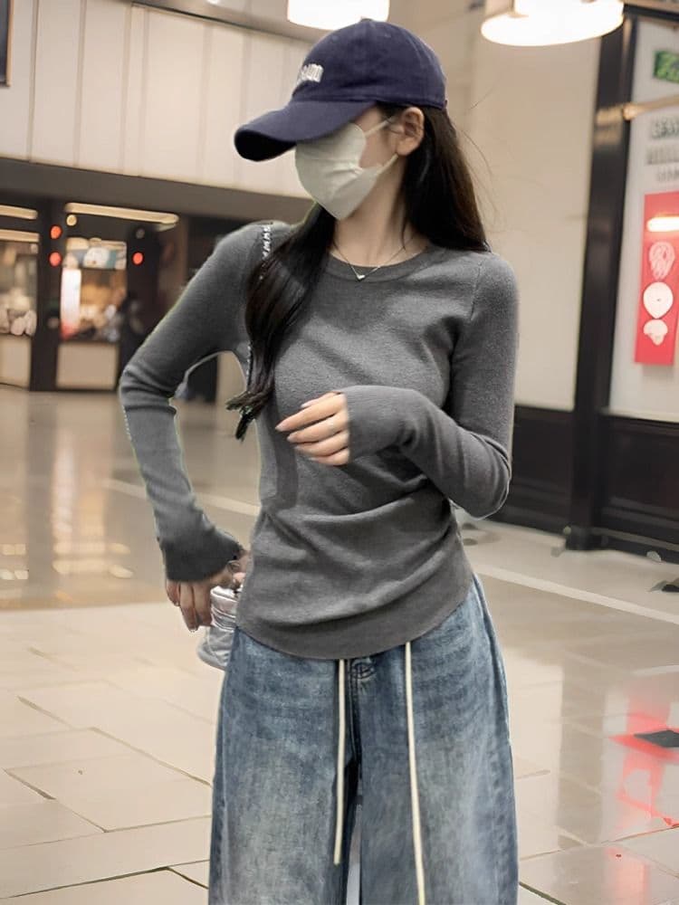 De 플러시 털이 있는 핫걸 긴팔 티셔츠 여성 몸매 가꾸기 슬림해 보이는 인사이드 가져 가라. 기본 셔츠 단색 맨위 빅 사이즈 m-4xl 상세 이미지 6