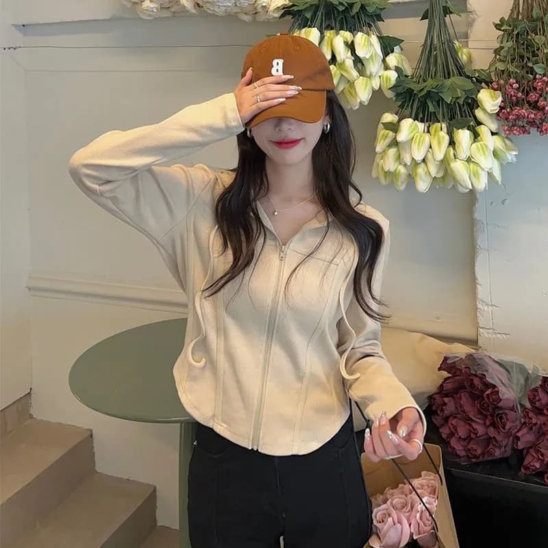 가을 의상 흔들어서 톤 품질 새로운 한국 스타일 빅 사이즈 여성 의류 표지 고기 슬림해 보이는 후드 긴팔 오픈 가디건 티셔츠 여성 m-4xl
