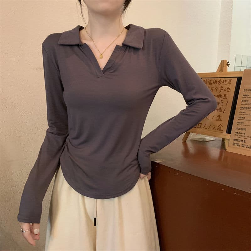 40 95 면 5 암모니아 Lun 210 그램 흔들어서 톤 품질 슬림해 보이는 표지 고기 POLO 칼라 긴팔 티셔츠 여성 빅 사이즈 m-4xl 이미지 3