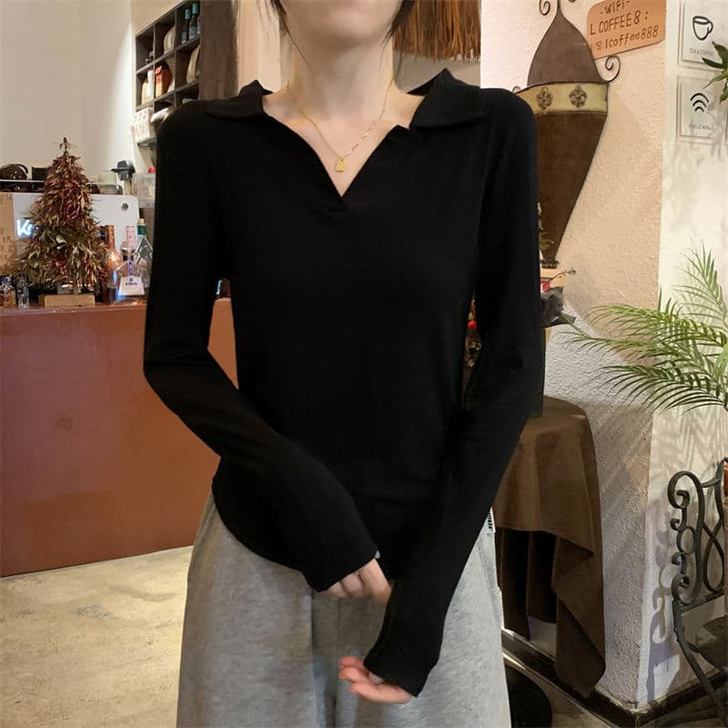 40 95 면 5 암모니아 Lun 210 그램 흔들어서 톤 품질 슬림해 보이는 표지 고기 POLO 칼라 긴팔 티셔츠 여성 빅 사이즈 m-4xl 상세 이미지 10