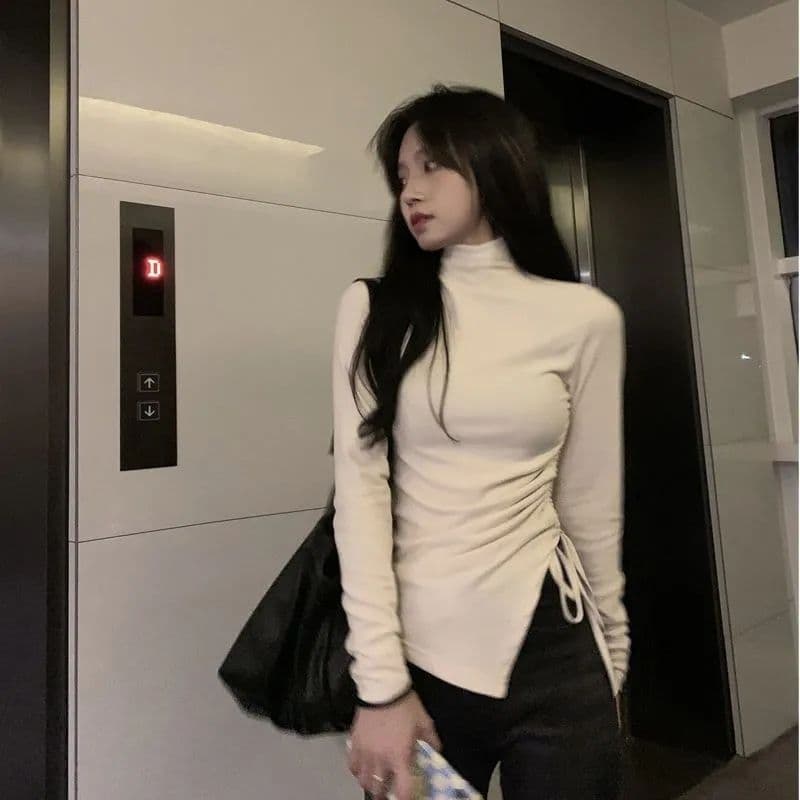 마이크로 지방 mm 양면 털이 있고 두꺼운 터틀넥 기본 셔츠 티셔츠 여성 디자인 센스 작은 대중 가을 겨울철 보온 맨위 ins