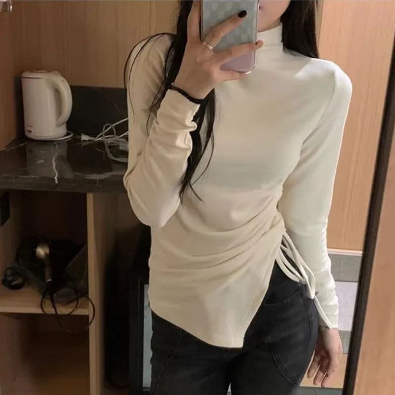 마이크로 지방 mm 양면 털이 있고 두꺼운 터틀넥 기본 셔츠 티셔츠 여성 디자인 센스 작은 대중 가을 겨울철 보온 맨위 ins 상세 이미지 2