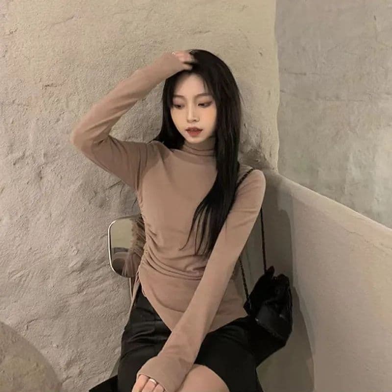마이크로 지방 mm 양면 털이 있고 두꺼운 터틀넥 기본 셔츠 티셔츠 여성 디자인 센스 작은 대중 가을 겨울철 보온 맨위 ins 상세 이미지 4